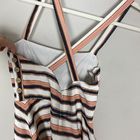 Hutch Tiffany Dress Striped Fit Flare Button Nautical Cross Back Beach Pink - Picture 3 of 8